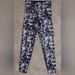 Heroine Sport Womans Abstract Black and Silver Iridescent Leggings Size S